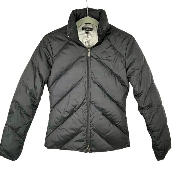 bebe Quilted Down Puffer Jacket Coat in Black Womens Small - Picture 1 of 12